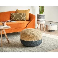 Leen Bakker DUKI - Poef - Marineblauw - 50 cm - Jute Online