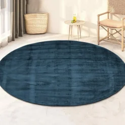 Dutch Lifestyle - Viscose - Vloerkleed - 115cm rond - Blauw Outlet