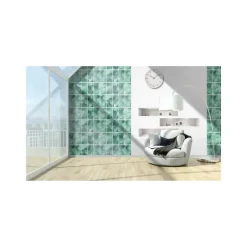 Dutch Wallcoverings - Horizons raam/bladeren blauwgroen - 0,53x10,05m