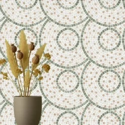 Dutch Wallcoverings Vliesbehang Artifice mozaïc tegel - beige/groen - 10m x 53cm Best