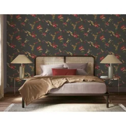 Dutch Wallcoverings Vliesbehang Fabric Touch flower - zwart - 10,05m x 53cm