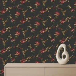 Dutch Wallcoverings Vliesbehang Fabric Touch flower - zwart - 10,05m x 53cm