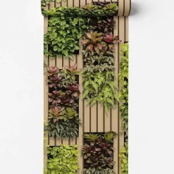 Dutch Wallcoverings Vliesbehang Artifice planken/planten - beige/grn - 10mx53cm