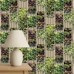 Dutch Wallcoverings Vliesbehang Artifice planken/planten - beige/grn - 10mx53cm