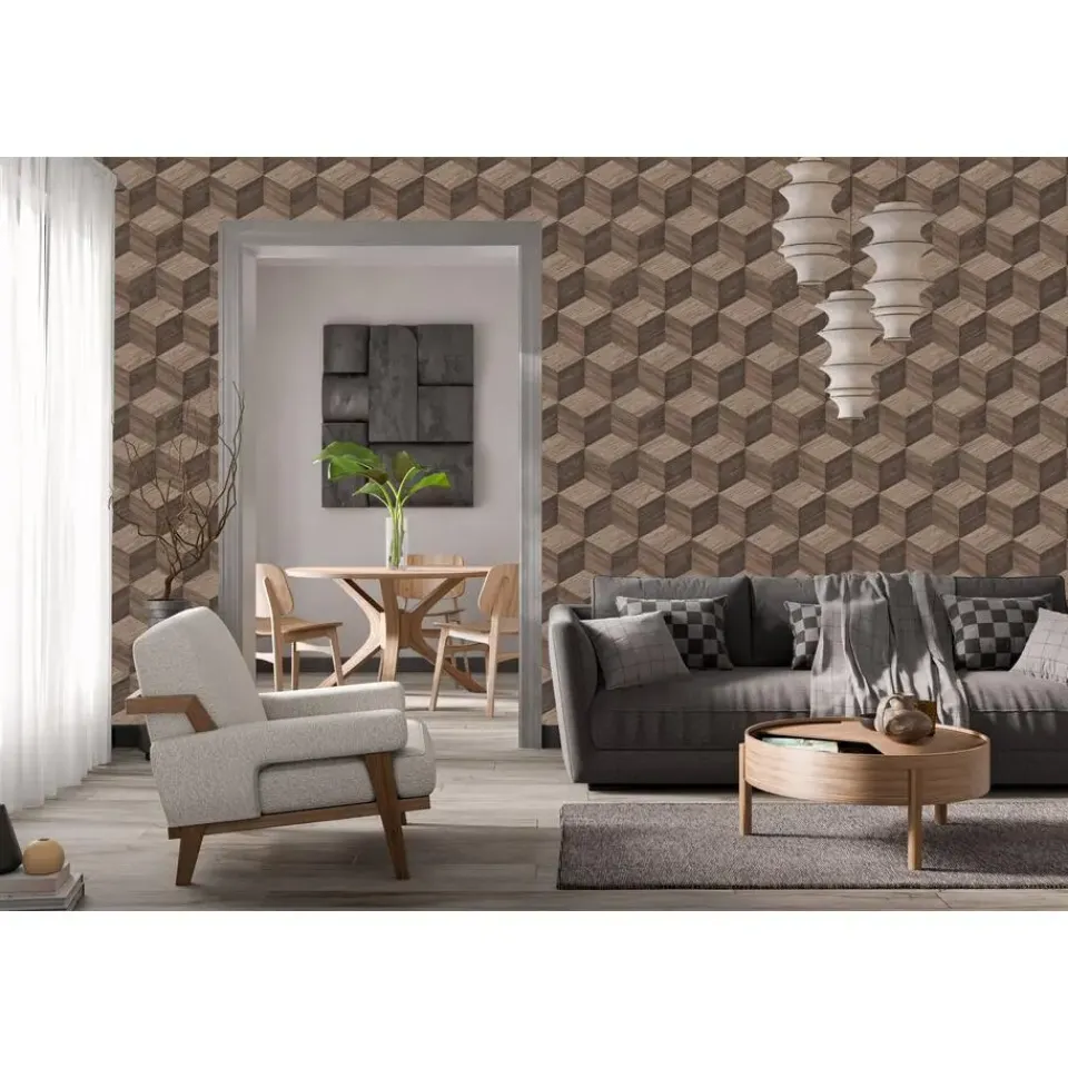 Dutch Wallcoverings Vliesbehang Renaissance natural cube - bruin - 10,05m x 53cm New