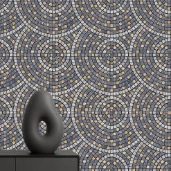 Dutch Wallcoverings Vliesbehang Artifice mozaïc tegel - grijs/oker - 10m x 53cm New