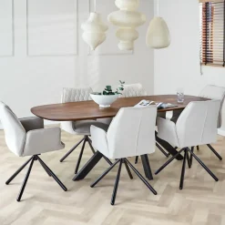 Dimehouse Eettafel deens ovaal Paris walnoot finish 200x100 cm - Hout - Bruin Discount