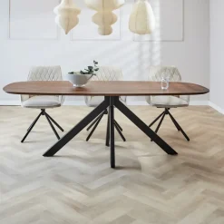 Dimehouse Eettafel deens ovaal Paris walnoot finish 200x100 cm - Hout - Bruin Discount