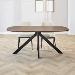 Dimehouse Eettafel deens ovaal Paris walnoot finish 160x100 cm - Hout - Bruin Hot
