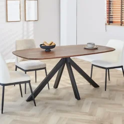 Dimehouse Eettafel deens ovaal Paris walnoot finish 160x100 cm - Hout - Bruin Hot