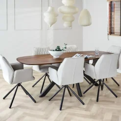 Dimehouse Eettafel deens ovaal Paris walnoot finish 220x100 cm - Hout - Bruin New