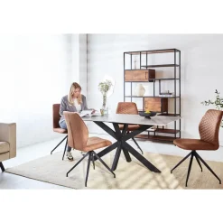 Dimehouse Eettafel Edin 230x100 cm marmerlook grijs - Stoneware - Grijs Discount