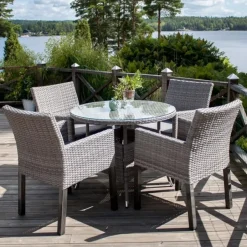 Fjôrd Eettafel Grijs Wicker/Glas - Ø90x74cm - Volta Online