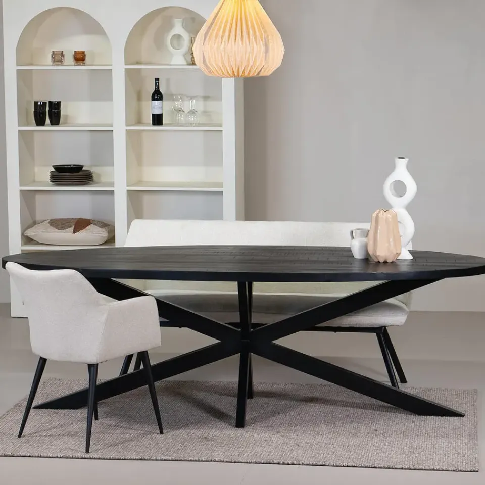 Giga Meubel Eettafel Ovaal 200cm - Mangohout Zwart - Matrix-Poot - Mansour Sale