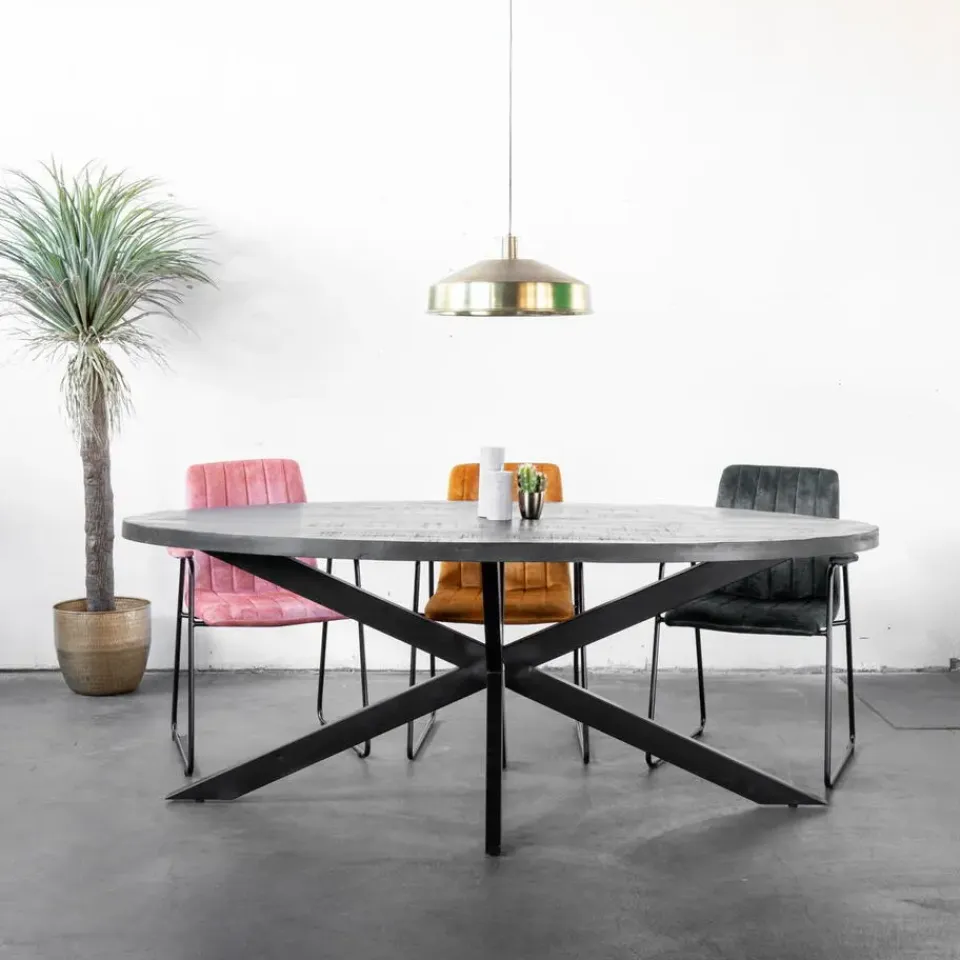 Giga Meubel Eettafel Ovaal 200cm - Mangohout Zwart - Matrix-Poot - Mansour Sale