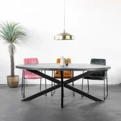 Giga Meubel Eettafel Ovaal 180cm - Mangohout Zwart - Matrix-Poot - Mansour Outlet