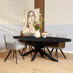 StarFurn Eettafel Ovaal Zwart Hout - 300x120x76cm - Denver Best