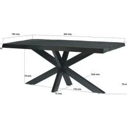 Livingfurn Eettafel Rechthoek 200cm - Zwart Mangohout - 4-6 personen - Norris Online