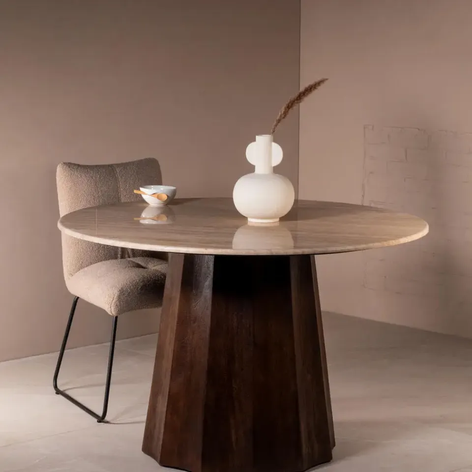 Giga Meubel Eettafel Travertin Ø150cm - Japandi Stijl - Tafel Lucio New