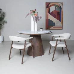 Giga Meubel Eettafel Wit Keramiek/Walnoot - Ø115x77cm - Alba Best