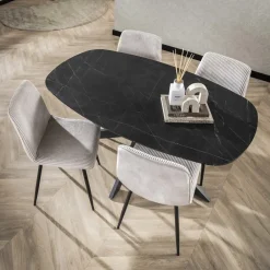 Giga Living Eettafel Zwart Marmerlook - 150x90x76cm - Deens Ovaal Best
