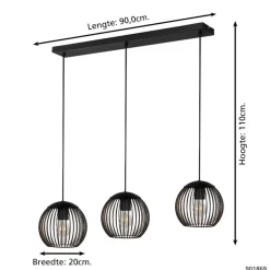 EGLO Almanzora Hanglamp - E27 - 90 cm - Staal - Zwart/Koper Online