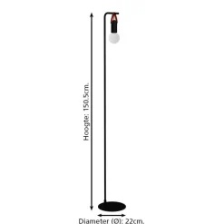 EGLO Apricale Staande lamp - E27 - Leer - Zwart/Bruin New