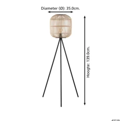 EGLO Bordesley Vloerlamp - E27 - 139 cm - Zwart/Natuur New