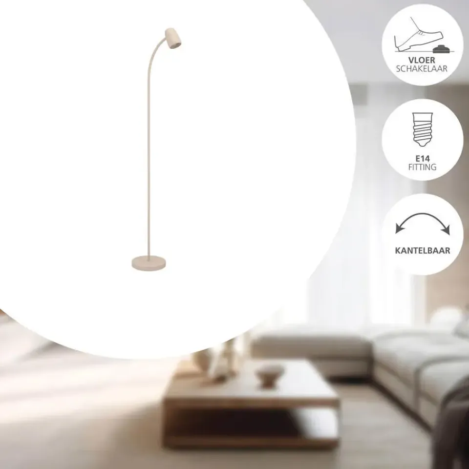 EGLO Carlo Vloerlamp - E14 - 170 cm - Zandkleur - Kantelbaar Hot