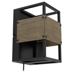 EGLO Evesham Wandlamp - E27 - 24 cm - Zwart/Bruin - Hout Hot