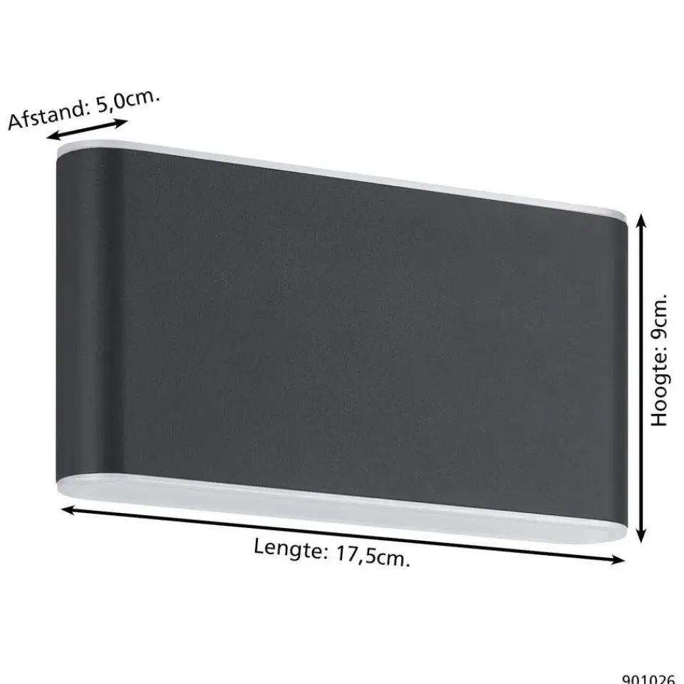 EGLO Grutti Wandlamp - LED - 17,5 cm - Antraciet Online