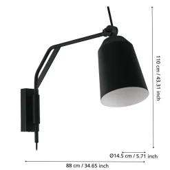 EGLO Loreto Wandlamp - E27 - 67 cm - Zwart/Wit Hot