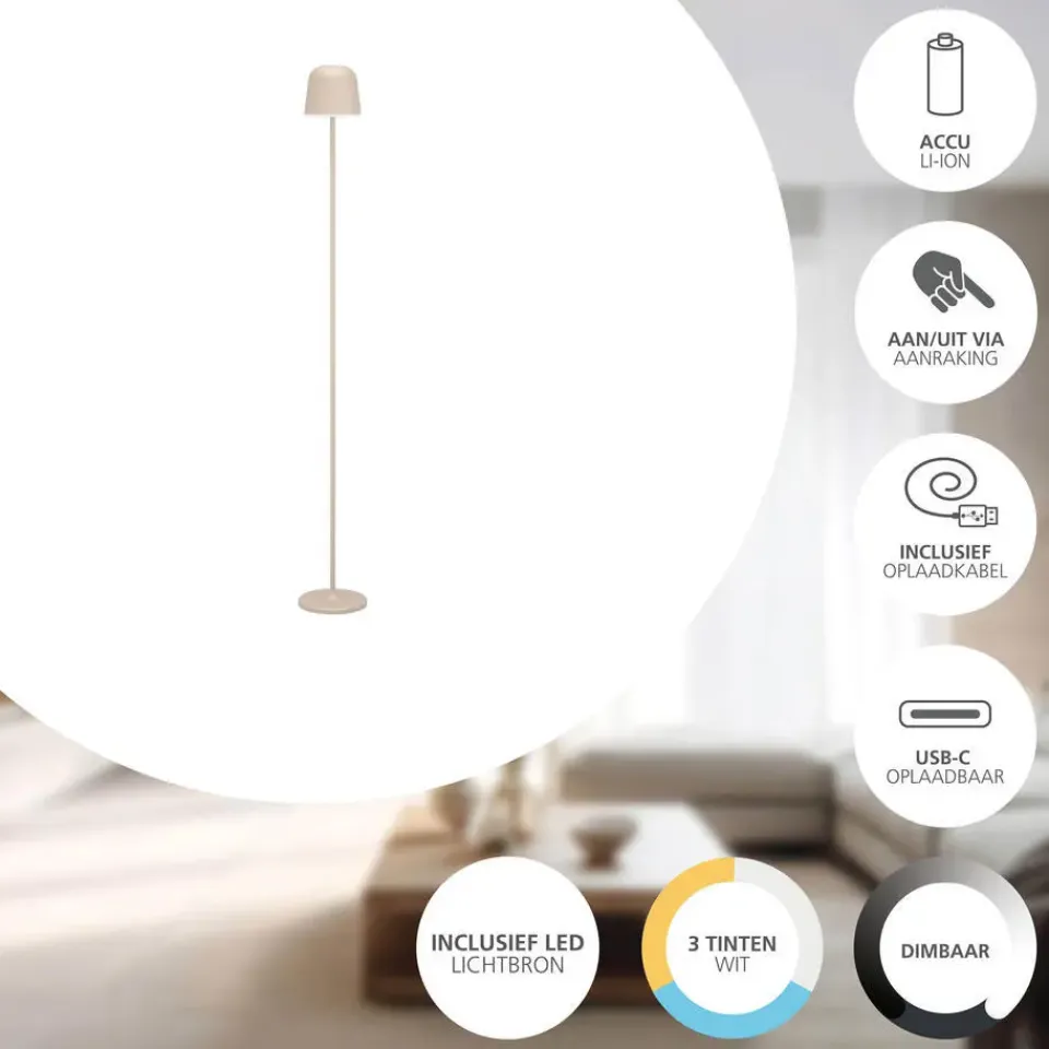 EGLO Mannera-L Staande lamp - USB-C - H 140 cm - Zand Clearance