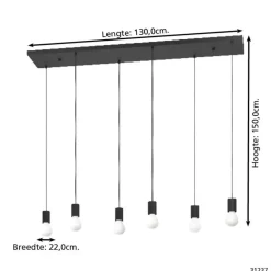 EGLO Nogalte hanglamp - E27 - 130 cm - Rechthoek - Zwart Best
