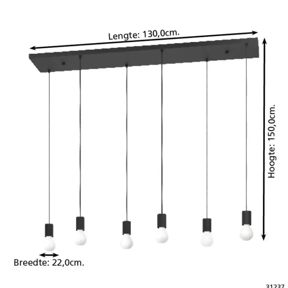 EGLO Nogalte hanglamp - E27 - 130 cm - Rechthoek - Zwart Best