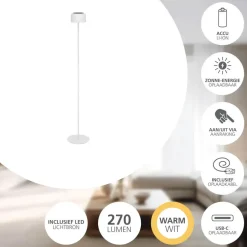 EGLO Roccanova-L Vloerlamp - Solar - 120 cm - Wit - Oplaadbaar Discount