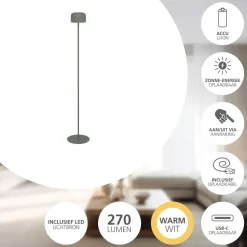 EGLO Roccanova-L Vloerlamp - Solar - 120 cm - Groen - Oplaadbaar