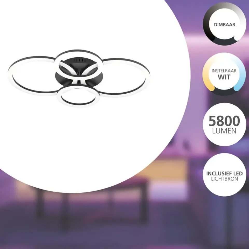 EGLO connect.z EGLOconnect.zParrapos-ZSmartPlafondlamp-61,5cm-Zwart/Wit New