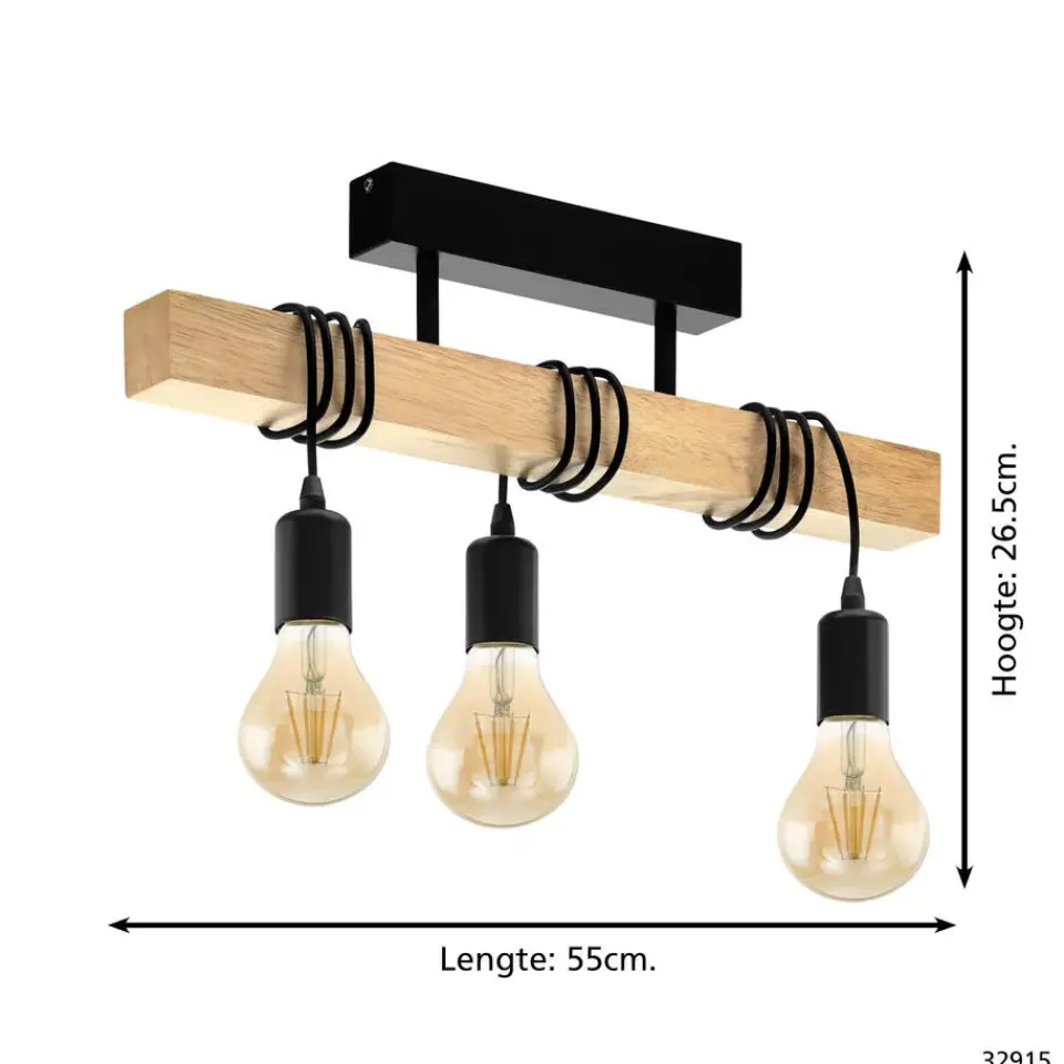 EGLO TownshendPlafondlamp-E27-55cm-Zwart/Bruin Clearance