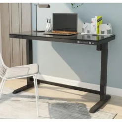 Euroseats Elektrisch verstelbaar bureau / thuiswerkplek - 120x60 cm - Glas zwart