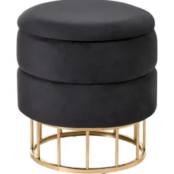 Leen Bakker ELGIN - Poef - Zwart - 37 cm - Fluweel Discount