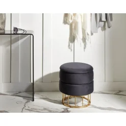 Leen Bakker ELGIN - Poef - Zwart - 37 cm - Fluweel Discount