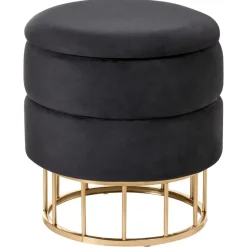 Leen Bakker ELGIN - Poef - Zwart - 37 cm - Fluweel Discount