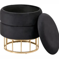 Leen Bakker ELGIN - Poef - Zwart - 37 cm - Fluweel Discount