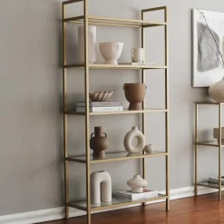 Emob Locelso Boekenplank - Gehard Glas - Metalen Frame - Goud Sale