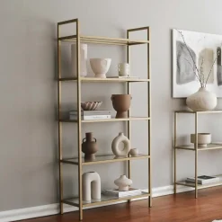 Emob Locelso Boekenplank - Gehard Glas - Metalen Frame - Goud Sale