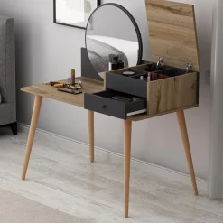 Emob Make-uptafel Woody Fashion - 120 x 60 x 96 cm - Walnut Anthracite-design Sale