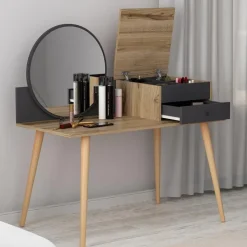 Emob Make-uptafel Woody Fashion - 120 x 60 x 96 cm - Walnut Anthracite-design Sale