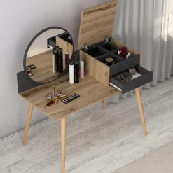 Emob Make-uptafel Woody Fashion - 120 x 60 x 96 cm - Walnut Anthracite-design Sale