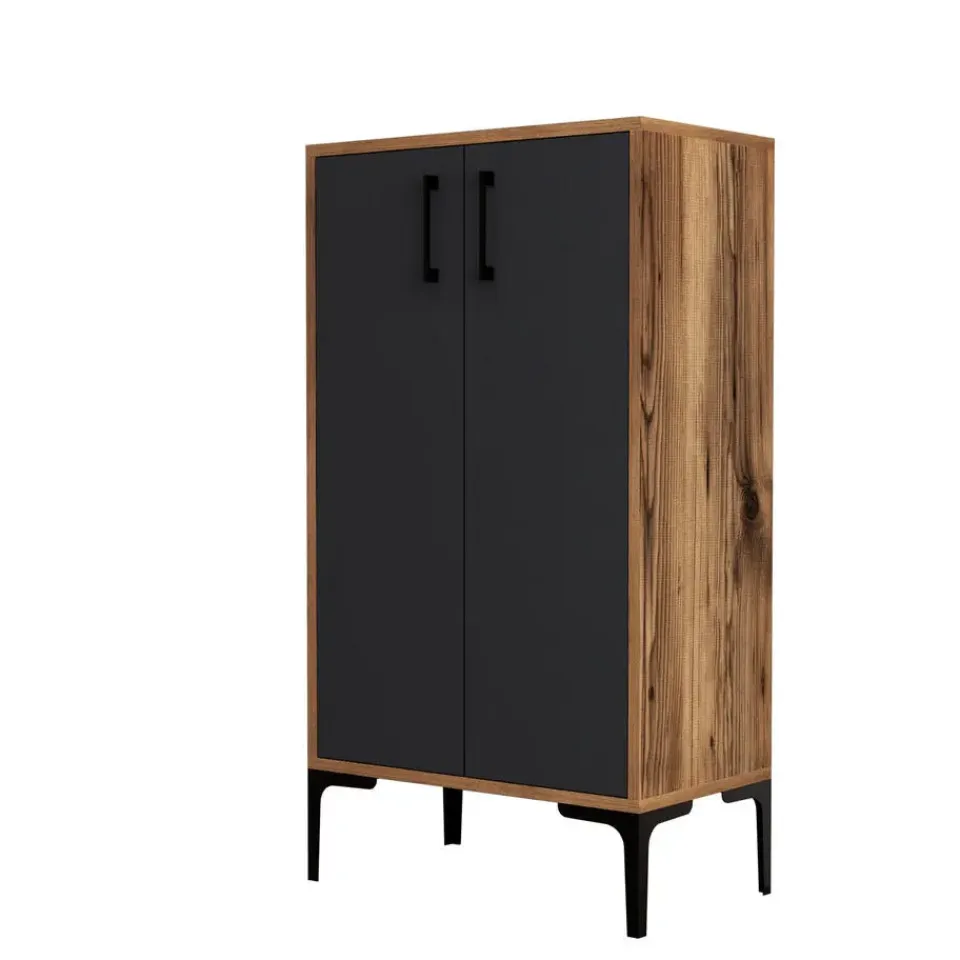 Emob Woody Modieus Schoenenkastje - 100% Melamine - Metalen Poot - Noten Best